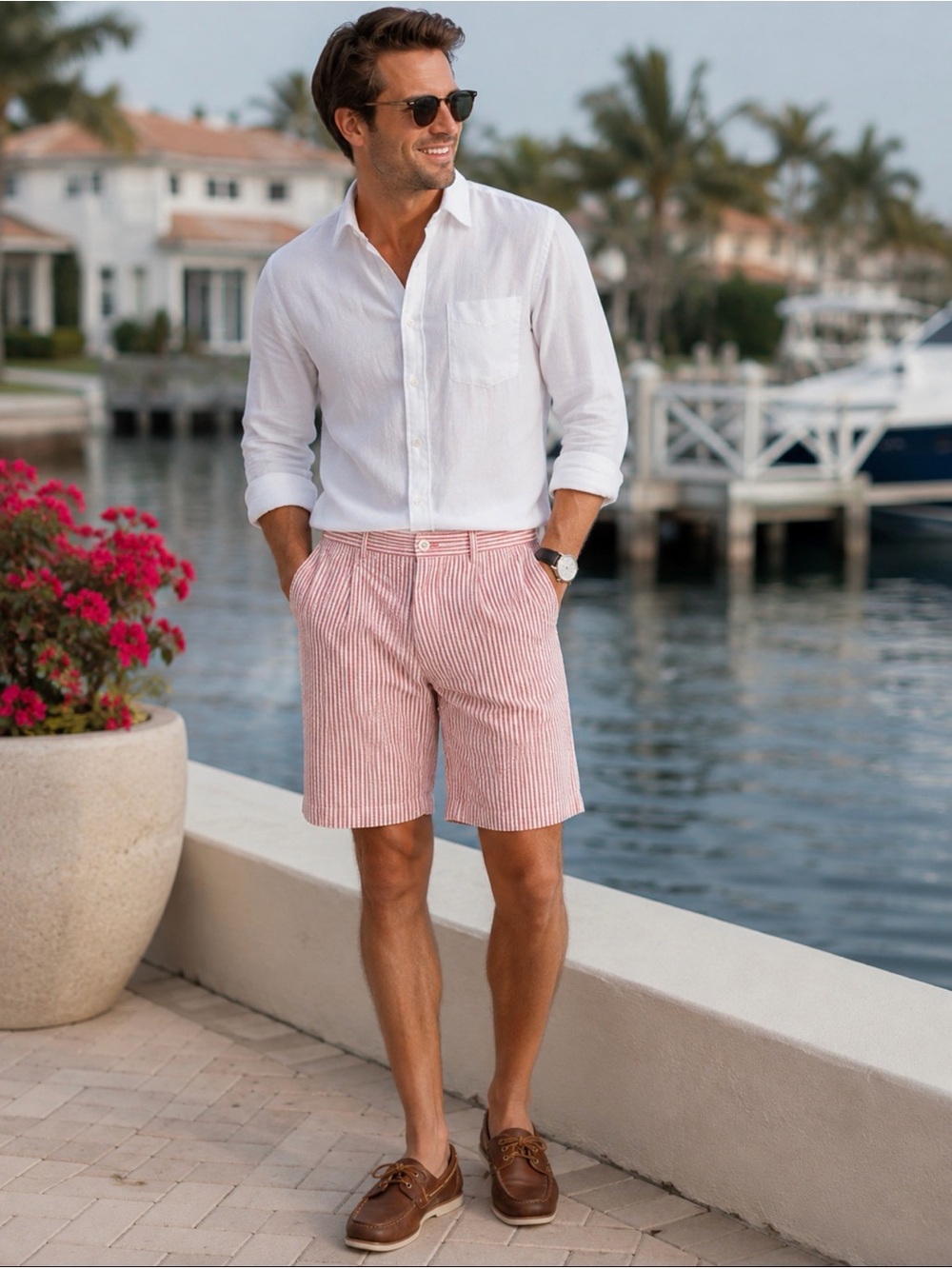 St. John’s Bay Men’s Red White Seersucker Shorts Size 36 Preppy Coastal
